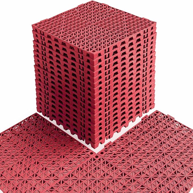 MAXWAVE 18 Pack 12" x 12" Modular Interlocking Floor Mats, Soft PVC Non-Slip Drainage Tiles, Splicing Rubber Cushion Flooring for Deck, Shower, Pool, Basement, Shed, Indoor and Outdoor Use