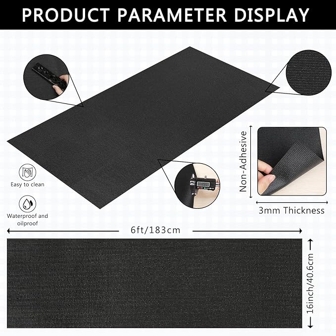 Foam Toolbox Liner Drawer Mat 1/8 Inch Thick X 16 Inch Wide X 6 Ft Long Black, No Slip for Protecting Cabinet, Garage, Cart, Tool Box