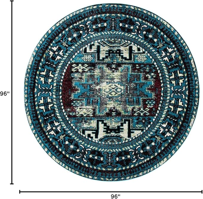 SAFAVIEH Vintage Hamadan Collection Area Rug - 8' Round, Light Blue & Black, Traditional Oriental Design, Non-Shedding & Easy Care, Ideal for High Traffic Areas in Living Room, Bedroom (VTH213M)