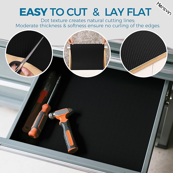 Hersvin Shelf Liners, 20 in x 20 ft Kitchen Drawer Mats, Non-Adhesive EVA Cupboard Protector, Cabinet Lining (Black Dot)