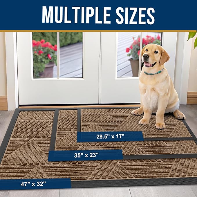 Kitinjoy Front Door Mat Outside Entrance, Sturdy Natural Dirt Trapper, Heavy Duty Rubber Doormat, Low Profile Non-Slip Backing, Easy Clean Floor Mat for Indoor Outdoor Entry, 35X23 Inch, Coffee