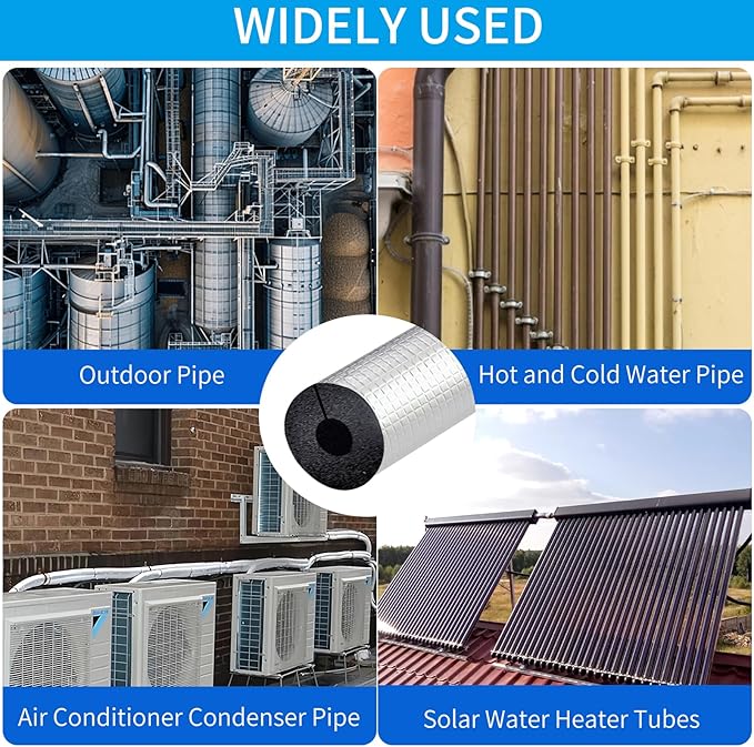 1 '' ID Pipe Insulation Foam Tube Self Adhesive Heat Tape for Water Pipes 20PC Insulation Foam Wrap Aluminum Foil Pipe Covers for Spigot, Winter Outside Pipes, Sprinkler (Black )
