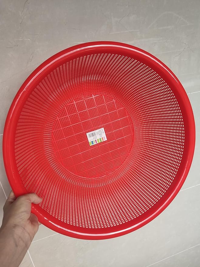 4 Pcs Large Plastic Wash Basket Round Perforated Colander Wash Vegetables and Fruits Drain Cooked Pasta Kitchen Essentials Food Strainer Basket Strainer Kitchen Red Orange color