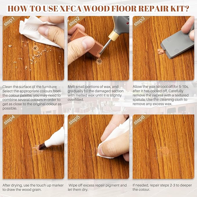 Laminate Hardwood Vinyl Floor Repair Kit with Heat Pen DIY Manual Floor Furniture Touch Up Marker Wood Floor Wax Cover Scratches,Cracks,Holes for Table,Door