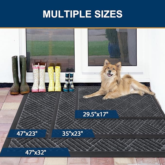 Smiry Front Door Mat Outside Entrance, Heavy Duty Outdoor Indoor Mat, Natural Rubber Doormat, Non Slip, Trap Dirt and Moisture, Easy Clean, Low Profile Patio Porch Entryway Mat, 47x23, Dark Grey