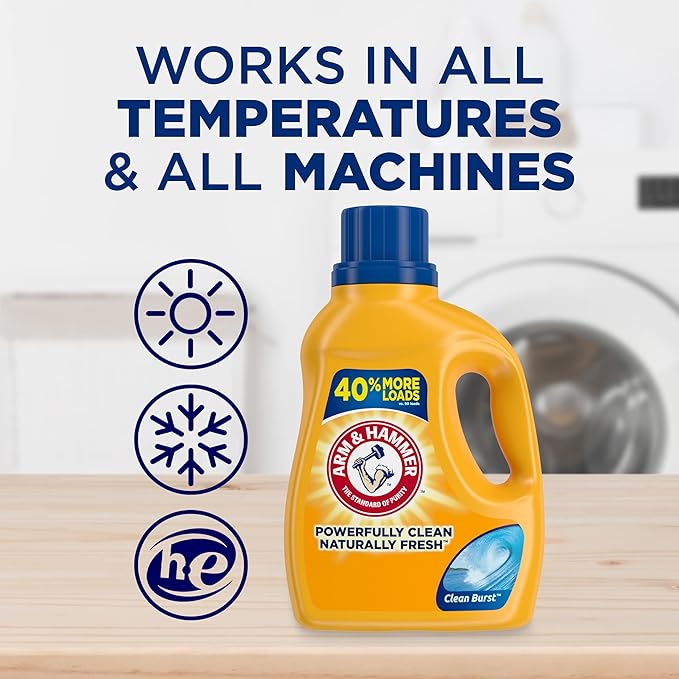 Arm & Hammer Liquid Laundry Detergent, Clean Burst | 105 Loads | 105 fl oz | Pack of 2