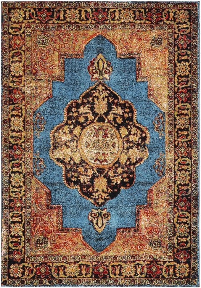 SAFAVIEH Vintage Hamadan Collection Accent Rug - 2'3" x 4', Gold & Light Blue, Oriental Design, Non-Shedding & Easy Care, Ideal for High Traffic Areas in Entryway, Living Room, Bedroom (VTH219D)