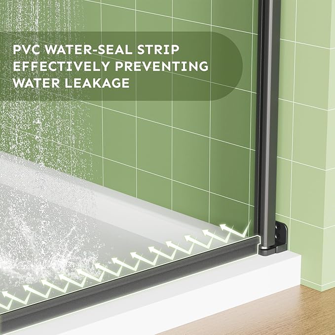 30" Wx72 H Frameless Reversible Pivot Shower Door, 1/4" Clear SGCC Tempered Glass, 304 Stainless Steel Hardware, Water Protection Seal Stripes Plus Glass-Fixing Aluminum Stripe