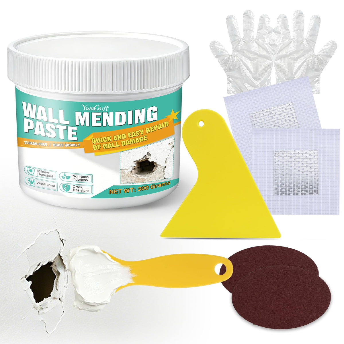 Drywall Repair Kit, 10.6oz White Spackle Paste - Image 1