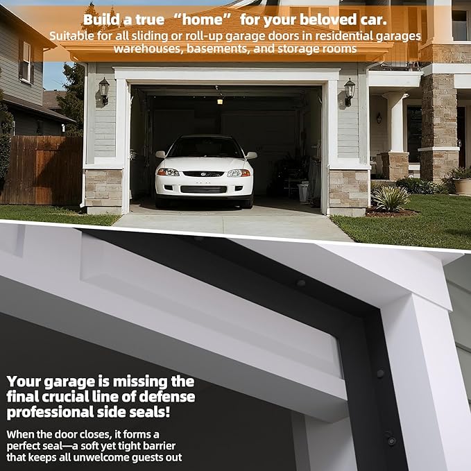 Garage Door Seal Top and Sides，20 FT Universal TPE Weather Stripping Garage Door Trim Seal Weatherproofing Garage Door Seals with Nails and Lids in Black