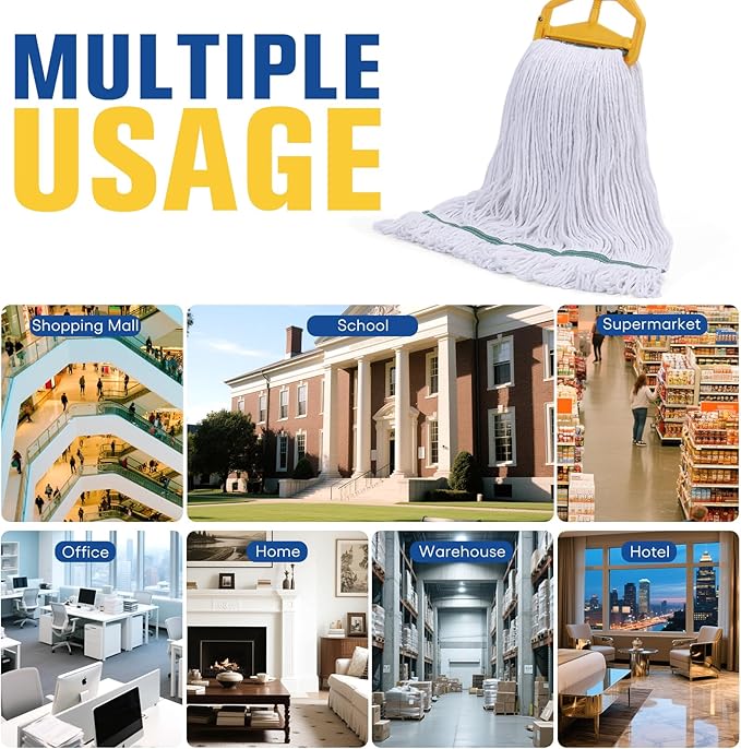 Matthew Cleaning Synthetic Rayon Mop Head Replacement, Chemical Resistant 4-Ply Looped End Commercial Mops for Floor Cleaning and Finishing, 20 oz Large, 3 Pack