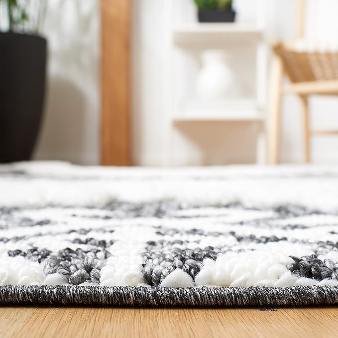 SAFAVIEH Moroccan Tassel Shag Collection Accent Rug - 3' x 5', Dark Grey & Ivory, Non-Shedding & Easy Care, 2-inch Thick Ideal for High Traffic Areas in Entryway, Living Room, Bedroom (MTS652H)