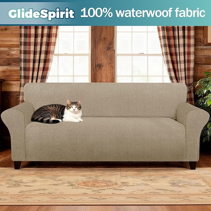 Waterproof Stretch Spandex Chair Sofa Slipcover - Non-Slip Soft Couch Cover with Elastic Bottom, Washable Leakproof Furniture Protector for Kids, Pets, Dogs & Cats (Chair, Island Fossi)