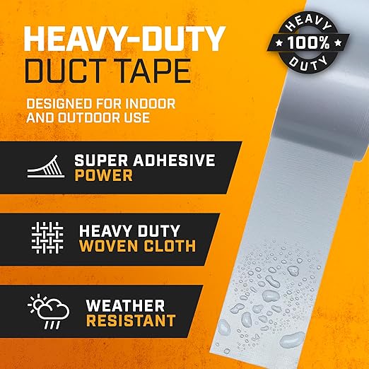 Lockport Duct Tape Heavy Duty Waterproof - 30 Yards x 2 Inch - 12 Roll Pack Silver Duct Tape Bulk Pack - No Residue, Flexible, Strong, All-Weather and Easy Tear - Grey Heavy Duty