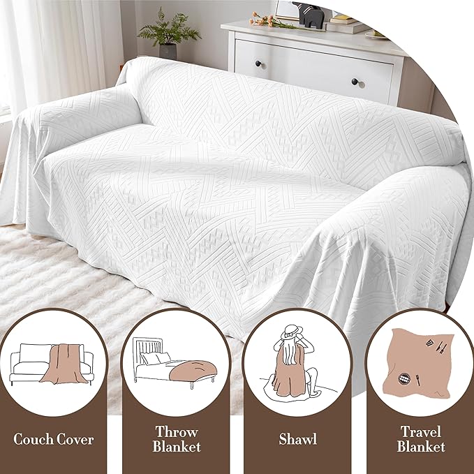 Waterproof Couch Cover, Reversible, Pet-Friendly, Washable and Anti-Slip Sofa Covers for Sofa Protection with 2 Cushions, Ideal Sofa Slipcovers for Dogs and Cats (71×102in/White)