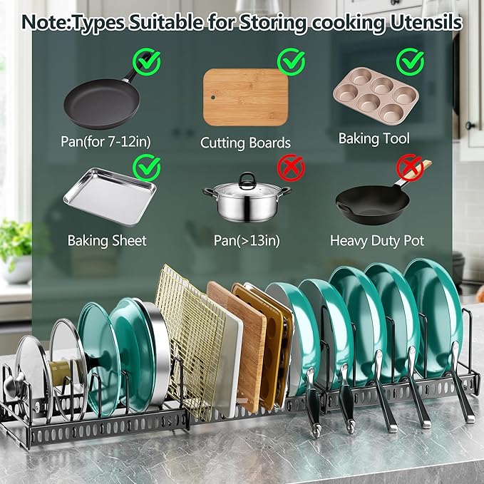 3-Pack Pots and Pans Organizer for Under Cabinet,2Tier 14 Dividers 3 DIY Method Expandable Easy Install, Kitchen Pot Pan Lid Rack Storage Holder Organizers Inside Cabinet, Black