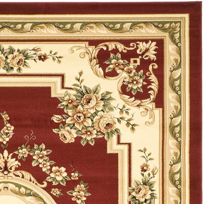 SAFAVIEH Lyndhurst Collection Area Rug - 8' x 11', Red & Ivory, Traditional European Medallion Design, Non-Shedding & Easy Care, Ideal for High Traffic Areas in Living Room, Bedroom (LNH218C)