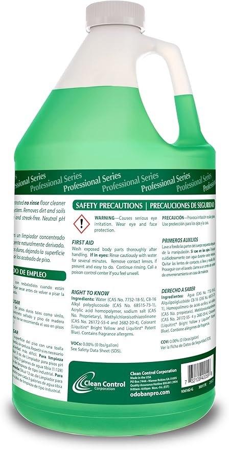OdoBan Professional Series Neutral pH No Rinse Floor Cleaner Concentrate, Made in The USA, 4 Gallons