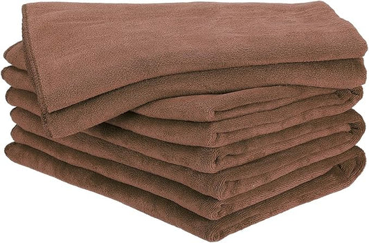 HARFINGTON 4 Pack Microfiber Cleaning Cloth, 63" x 24" Multi-Functional Cleaning Towels Reusable Absorbent Rags for Car Wash Kitchen Household Window Clean, Brown