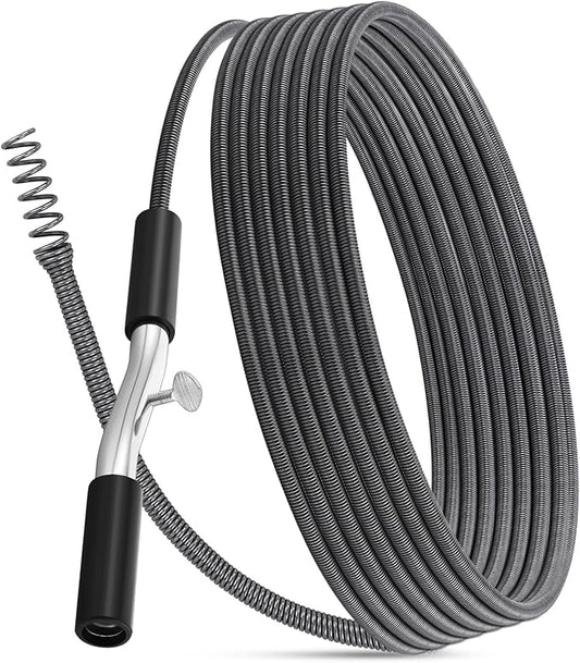 50 ft Drain Auger Plumbing Snake for Heavy Deep Blockages 3/8" Diameter Flexible Plumbing Cables Drain Snake for Kitchen Bathroom Shower Sink Cleaning Drainage Clogs