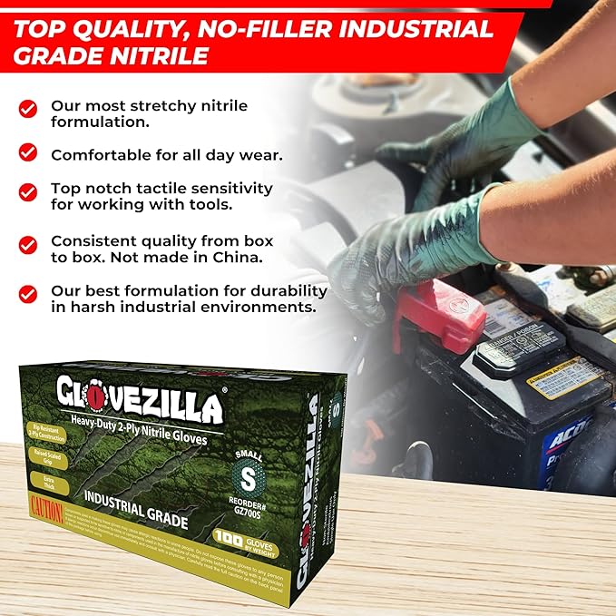 2-PLY 8.5 MIL Thick Industrial Nitrile Gloves, Disposable, Rip Resistant, Raised Diamond Texture for Grip, 2 Layer