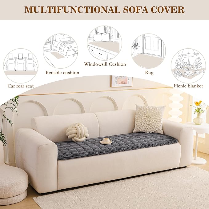 MEETSKY Couch Cover for 3 Cushion Couch Sofa, Grey Sofa Covers for Dogs Washable, Non-Slip Sofa Protector Pet Friendly Dog Mats for Couches Soft Furniture Covers, 27.6" x 82.7", Dark Grey