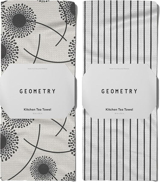 GEOMETRY Kitchen Tea Towels - Quick Dry Microfiber Dish Towels for Kitchen Linen Breeze, 18" x 30" 2 Pack