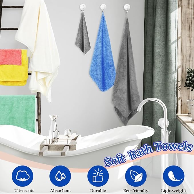 Moukeren 18 Pcs Microfiber Bath Towel Set 6 Bath Towels 6 Hand Towels 6 Washcloths Soft Coral Velvet Highly Absorbent Bathroom Towel for Fitness Sports Yoga Travel(Classic Colors)