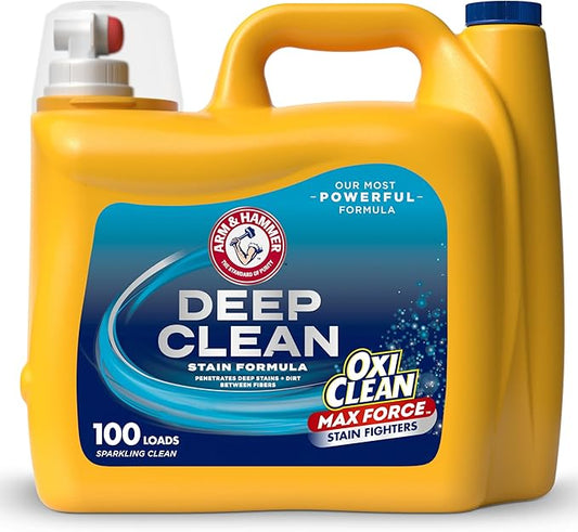 ARM & HAMMER Plus OxiClean Max Force Deep Clean Stain Formula Liquid Laundry Detergent, Sparkling Clean Scent, 150 Fl Oz, 100 Loads