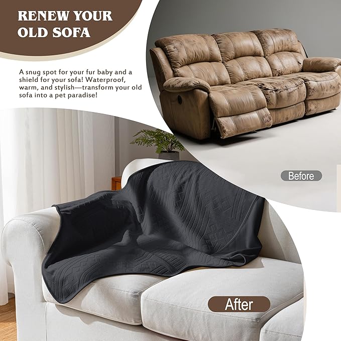 Waterproof Recliner Chair Cover - Washable Double-Sided Velvet and Pattern Reversible Cover for Couch, Bed, Car and Sofa Protection for Dogs, 30x40in/Black