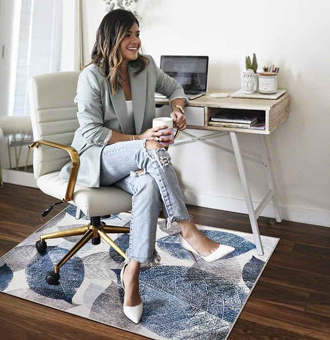 Office Chair Mat for Hardwood Floor & Low-Pile Carpet,36"*48" Highly Premium Quality Protector Floor Mat,Desk Chair Mat - Anti-Slip Chair Rug Mat for Office Home Laminate Floor Blue Leaf