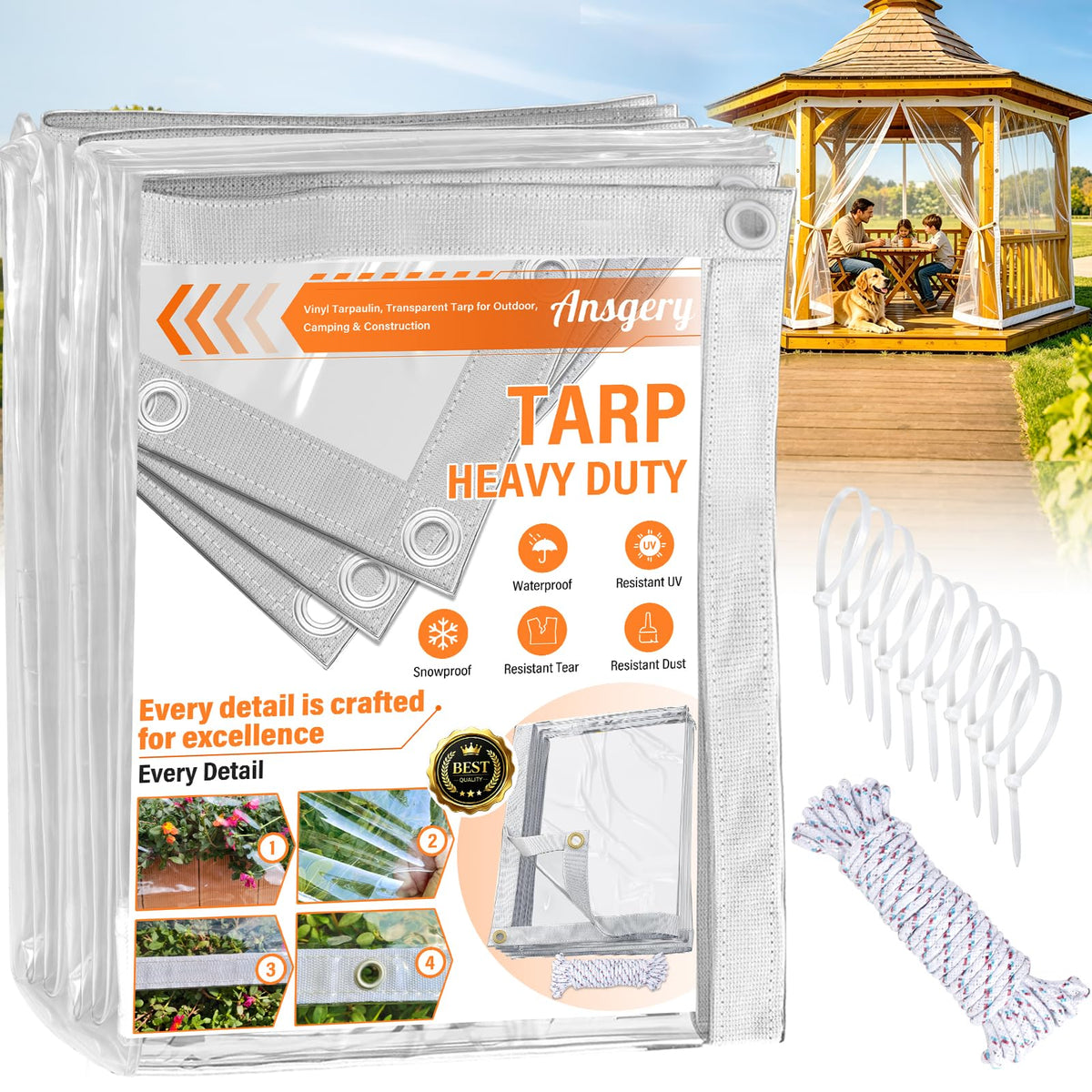 24 Mil Clear Tarps Waterproof,8x20 FT Clear Vinyl Tarp Heavy Duty - Image 1