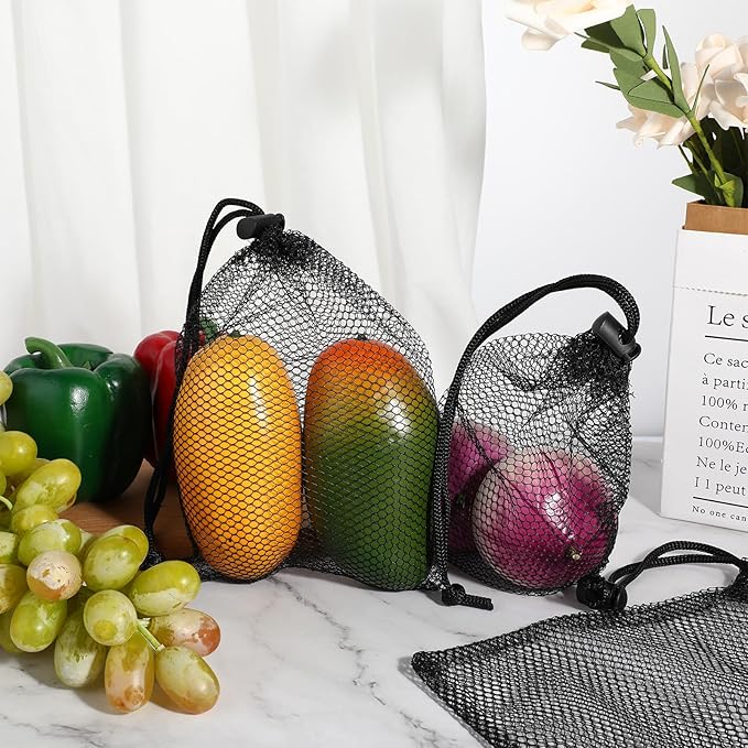 5 Pcs Small Mesh Bags, Small Mesh Drawstring Bag Storage Bag Laundry Meshs Bags for Gifts Scallop BagsMesh with Cord Lock Closure for Kitchen Jewelry Toys Gifts Wedding (Black,5.9 X 7.8 Inch) (5)