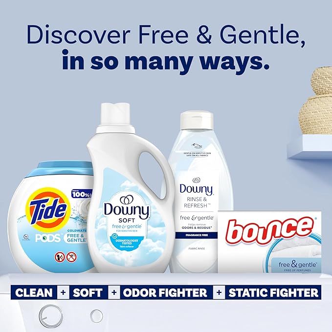 Downy Free & Gentle Liquid Fabric Softener, 44 fl oz, 60 Loads, Hypoallergenic, Sensitive Skin Friendly Fabric Conditioner Liquid