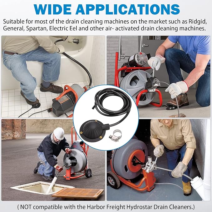 FEITON Air Foot Pedal + Cutter Head Set, Pedal Switch with 8' Hose, 16mm Steel Spring Automatic Locking Cutter Head, for Drain Cleaning Machines Replace Ridgid K-400, K-380, K-3800, K-7500, Spartan
