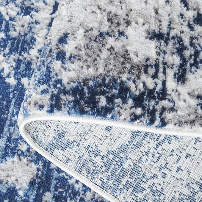 SAFAVIEH Amelia Collection Area Rug - 5'3" x 7'6", Ivory & Navy, Modern Abstract Design, Non-Shedding & Easy Care, Ideal for High Traffic Areas in Living Room, Bedroom, Dining (ALA705A-5)