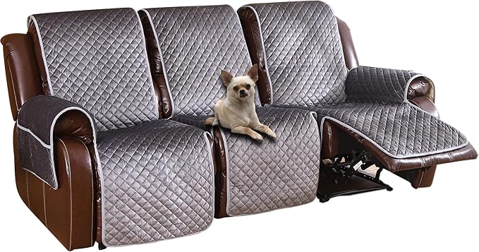 LUFEIJIASHI Non Slip Recliner Couch Covers for 3 Cushion Couch Sofa Reclining, Waterproof Recliner Sofa Covers 3 Seat, Velvet Reclining Couch Covers for Furniture Protector for Dogs Pets Dark Grey