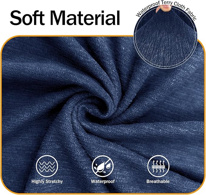 Waterproof Stretch Spandex Chair Sofa Slipcover - Non-Slip Soft Couch Cover with Elastic Bottom, Washable Leakproof Furniture Protector for Kids, Pets, Dogs & Cats (Chair, Navy)