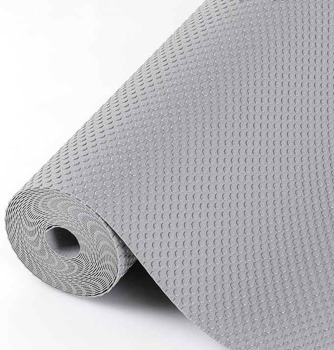 Hersvin Shelf Liners, 20in x 20ft Kitchen Drawer Mats, Non-Adhesive EVA Cupboard Protector, Cabinet Lining (Light Gray/Dot)