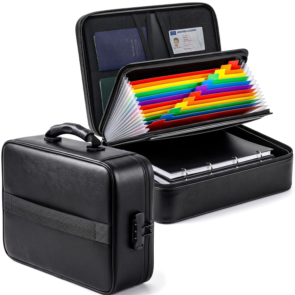 Fireproof Document Box With Lock, 16 Pocket Document Organizer - Image 1