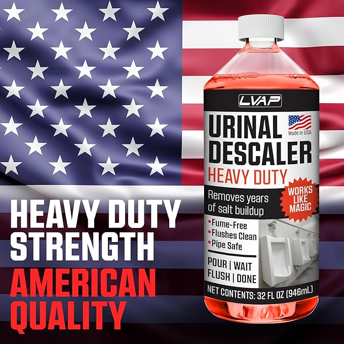 LVAP Heavy Duty Urinal Salt Remover – Made in USA – Commercial Grade Urinal Drain Cleaner & Odor Eliminator. Removes Salt, Calcium, Rust and Scale Build Up. Safe for Plumbing – 32 fl oz