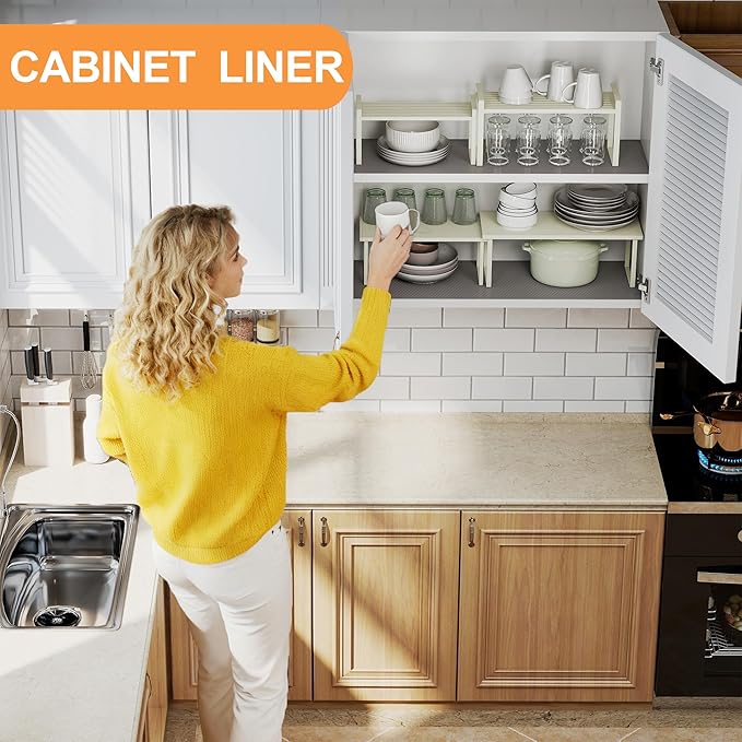 FLPMIX Kitchen Cabinet Drawer Liner: Clear Non-Adhesive Pantry Shelf Liner - Waterproof Easy to Cut Refrigerator Mat - Translucent Grey Bathroom Cupboard Liners for Shelves 15" x 240"