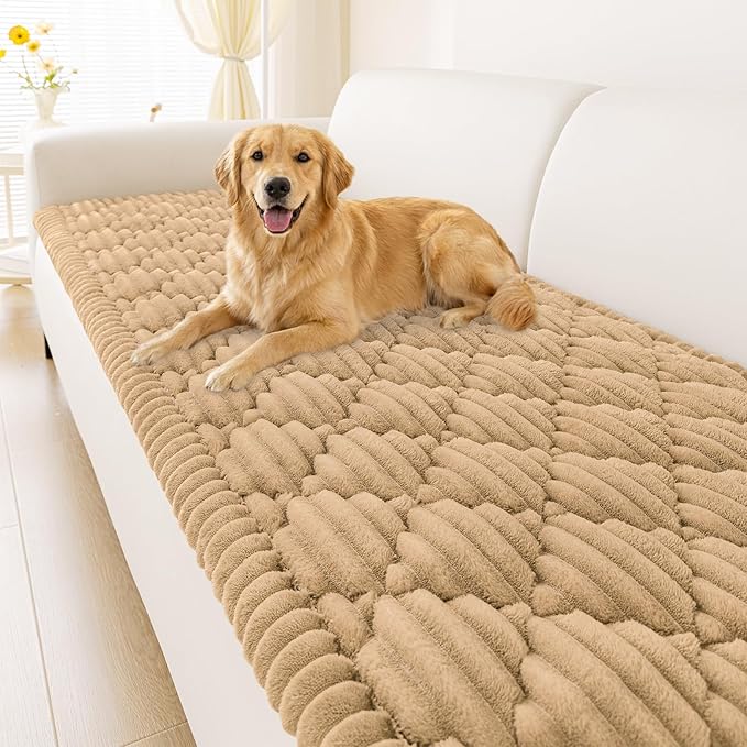 Smiry Pet Couch Cover for Dogs Washable, Non-Slip Fuzzy Couch Covers for 3 Cushion Sofa Pet Friendly, Soft Thick Furniture Protector Sofa Slipcover Mat for Dogs (Camel, 27.6" x 47")