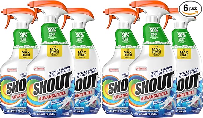Shout Advanced Laundry Stain Remover Gel for Clothes Laundry,Breaks down stubborn,dried-in,and tough stains - 22oz Spray,Packaging May Vary,(Pack of 6)