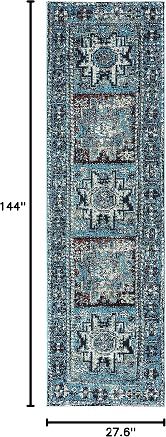 SAFAVIEH Vintage Hamadan Collection Runner Rug - 2'3" x 12', Light Blue & Black, Traditional Oriental Design, Non-Shedding & Easy Care, Ideal for High Traffic Areas in Living Room, Bedroom (VTH213M)