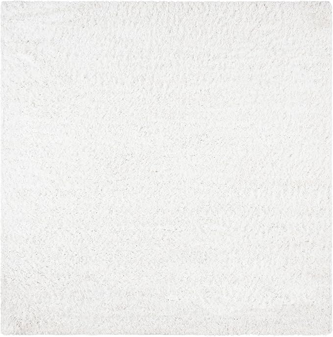 SAFAVIEH August Shag Collection Area Rug - 5' Square, White, Solid Design, Non-Shedding & Easy Care, 1.5-inch Thick Ideal for High Traffic Areas in Living Room, Bedroom (AUG200A)