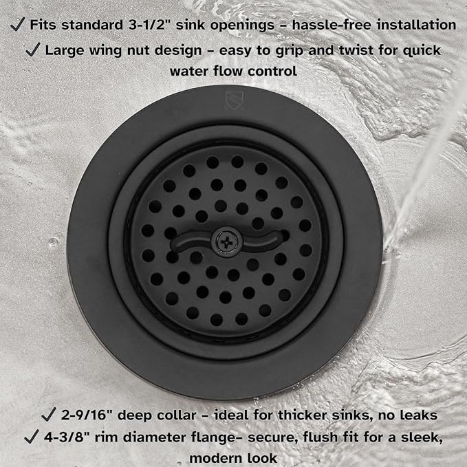 Westbrass Wing Nut Style Large Kitchen Sink Basket Strainer, 2 Pack, Matte Black, D2135-62
