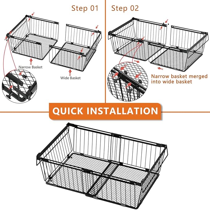 Large Freezer Organizer Bins，Upgraded Bottom Leak-Proof net，6 Pack， Expandable Stackable Chest Freezer Containers with Handle，for Fridge, Deep Freezer, Cabinet, Kitchen, Pantry (Black-6Pack)