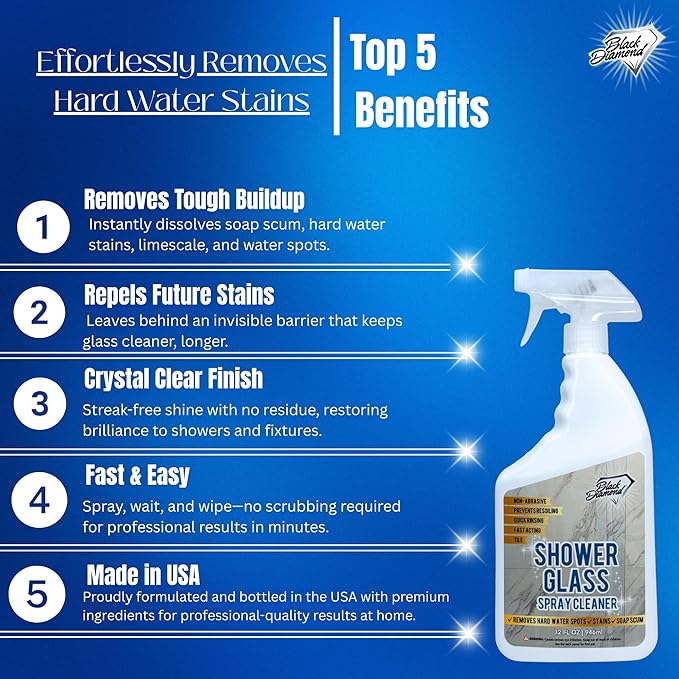 Black Diamond Stoneworks Shower Glass Cleaner Spray & Soap Scum Remover – 2 Quart Bundle – Dissolves Hard Water Stains, Limescale & Soap Buildup – Safe for Natural Stone Showers