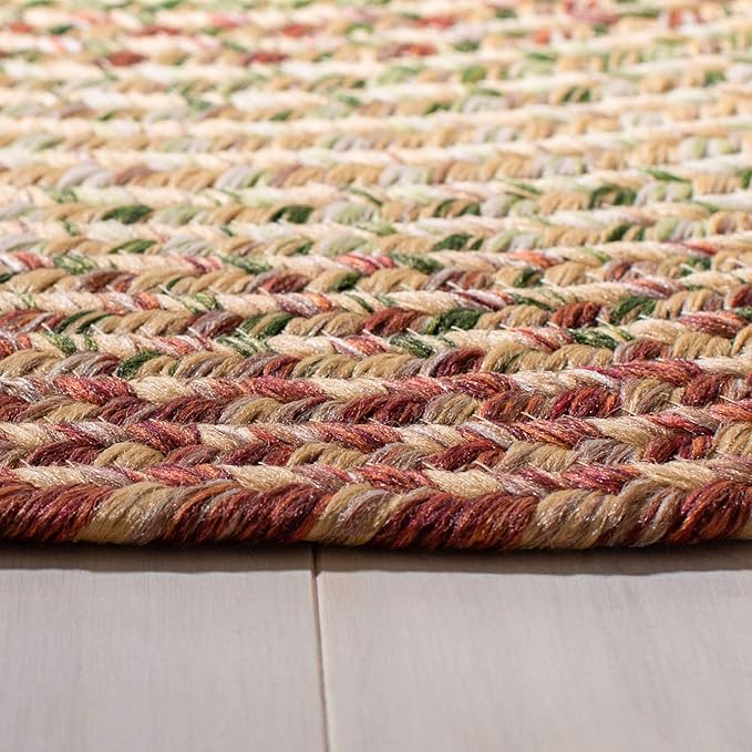 SAFAVIEH Washable Rug Outdoor Braided Collection - 2'6" x 5', Rust & Multi, Handmade & Reversible, Non-Shedding & Easy to Clean, Ideal for Patio, Backyard, Mudroom (BRD303A)
